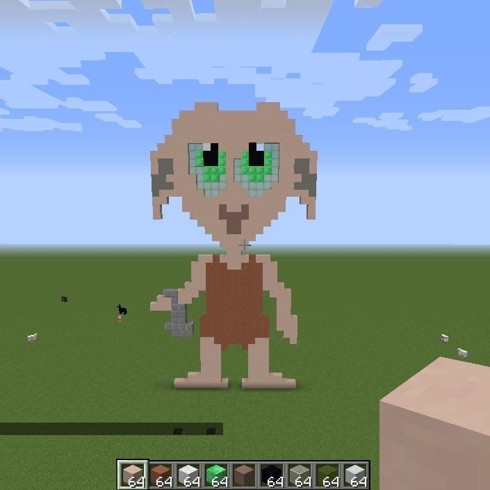 Dobby the Elf from Harry Potter in pixel form in Minecraft