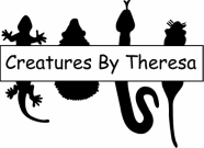 Creatures by Theresa logo featuring silhouettes of a lizard, mole, snake, and rodent.