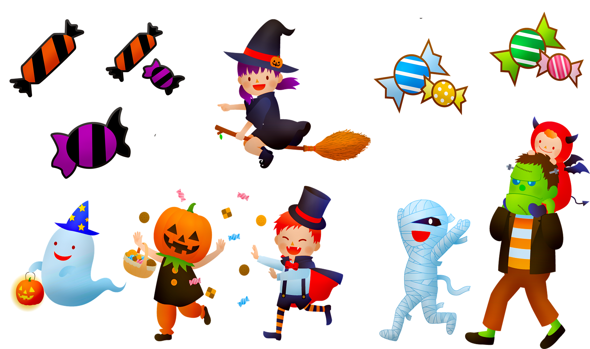 Digital image of children dressed in various Halloween costumes.