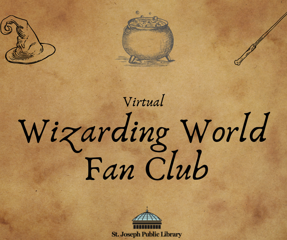 Image of wizard's hat, cauldron, and wand with text