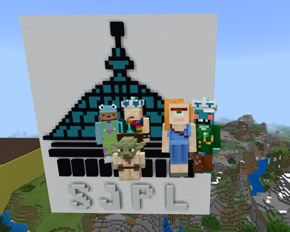 The SJPL logo built in Minecraft