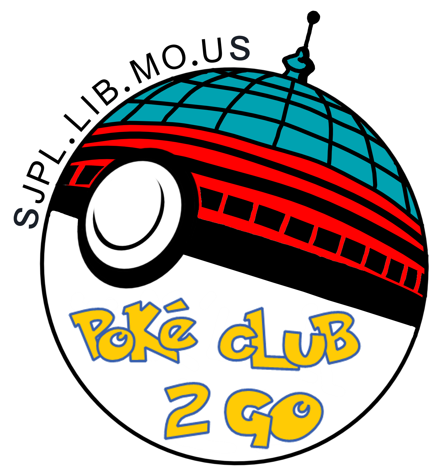 Pokemon ball with SJPL dome at the top. 