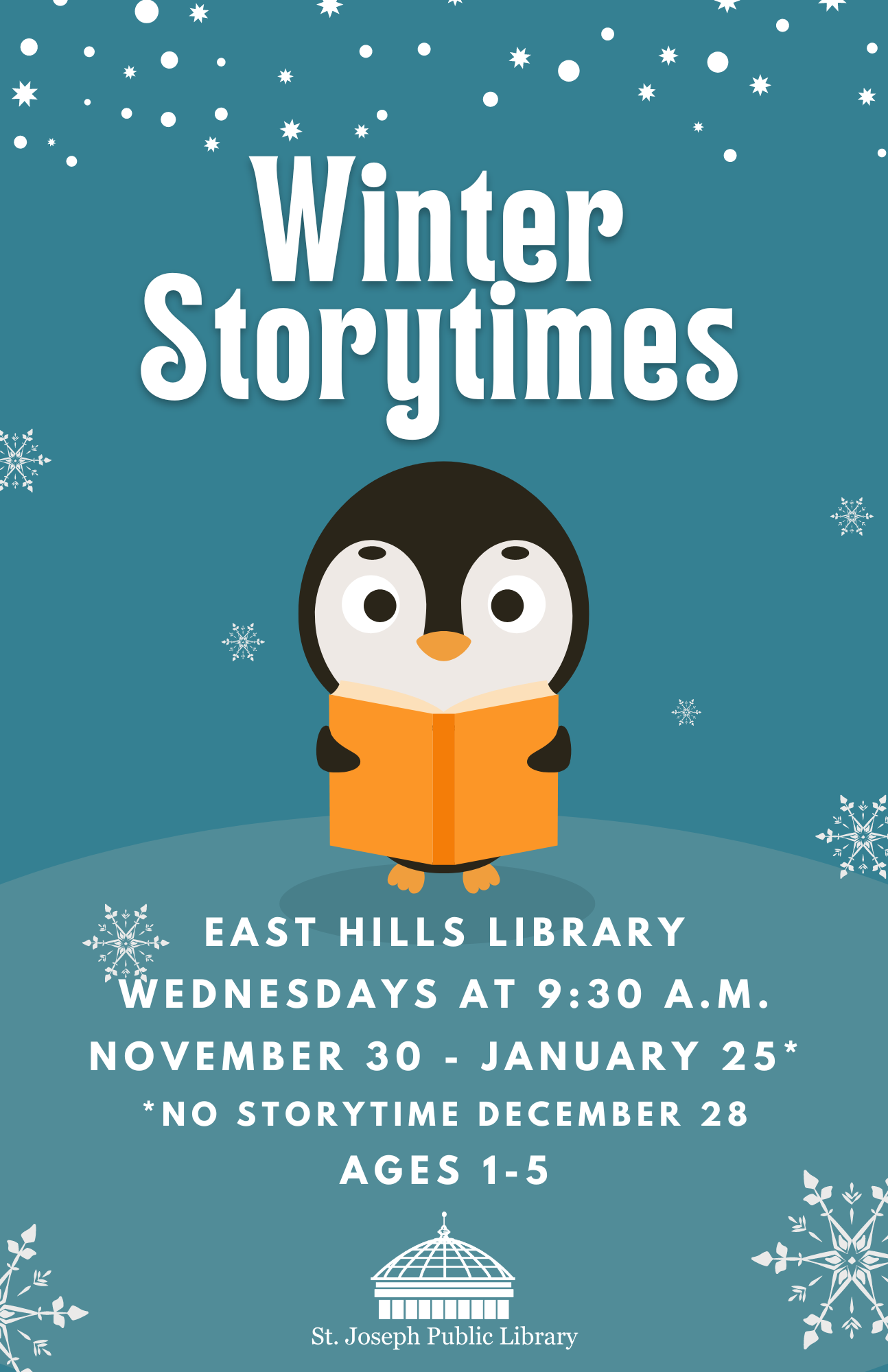 Winter Storytime, for ages 1-5, East Hills Library Wednesdays at 9:30 a.m.