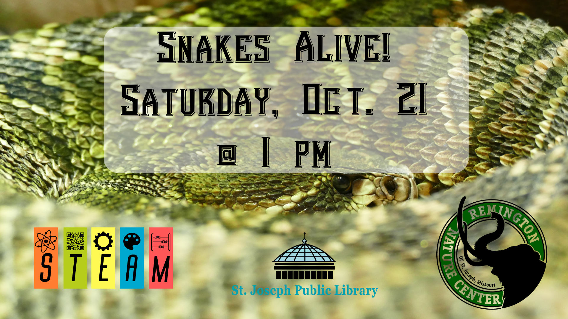 Snakes Alive presentation East HIlls Library Oct. 21 at 1 p.m.