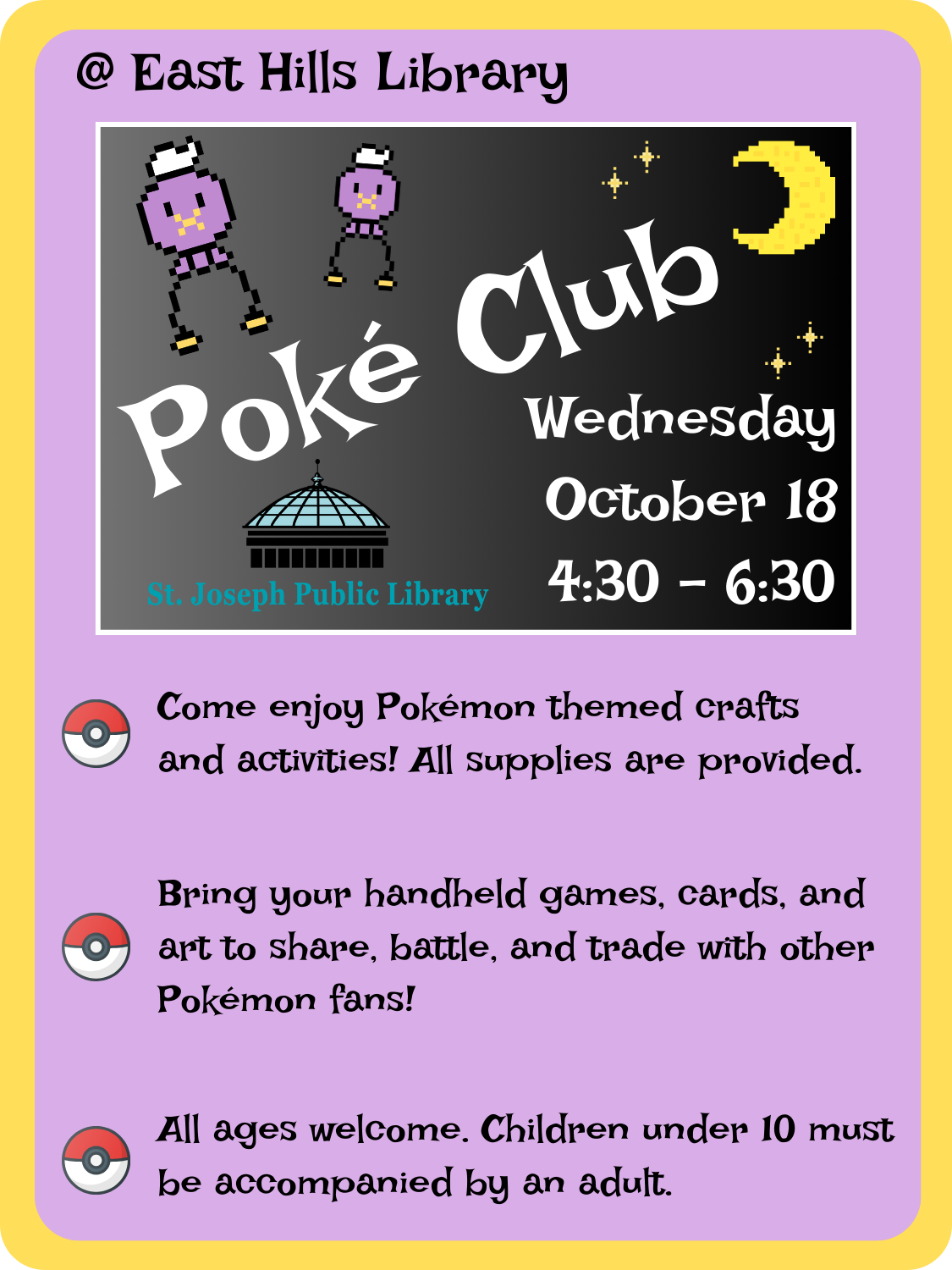 Pokemon Club East Hills Library October 18, 2023 at 4:30 p.m.