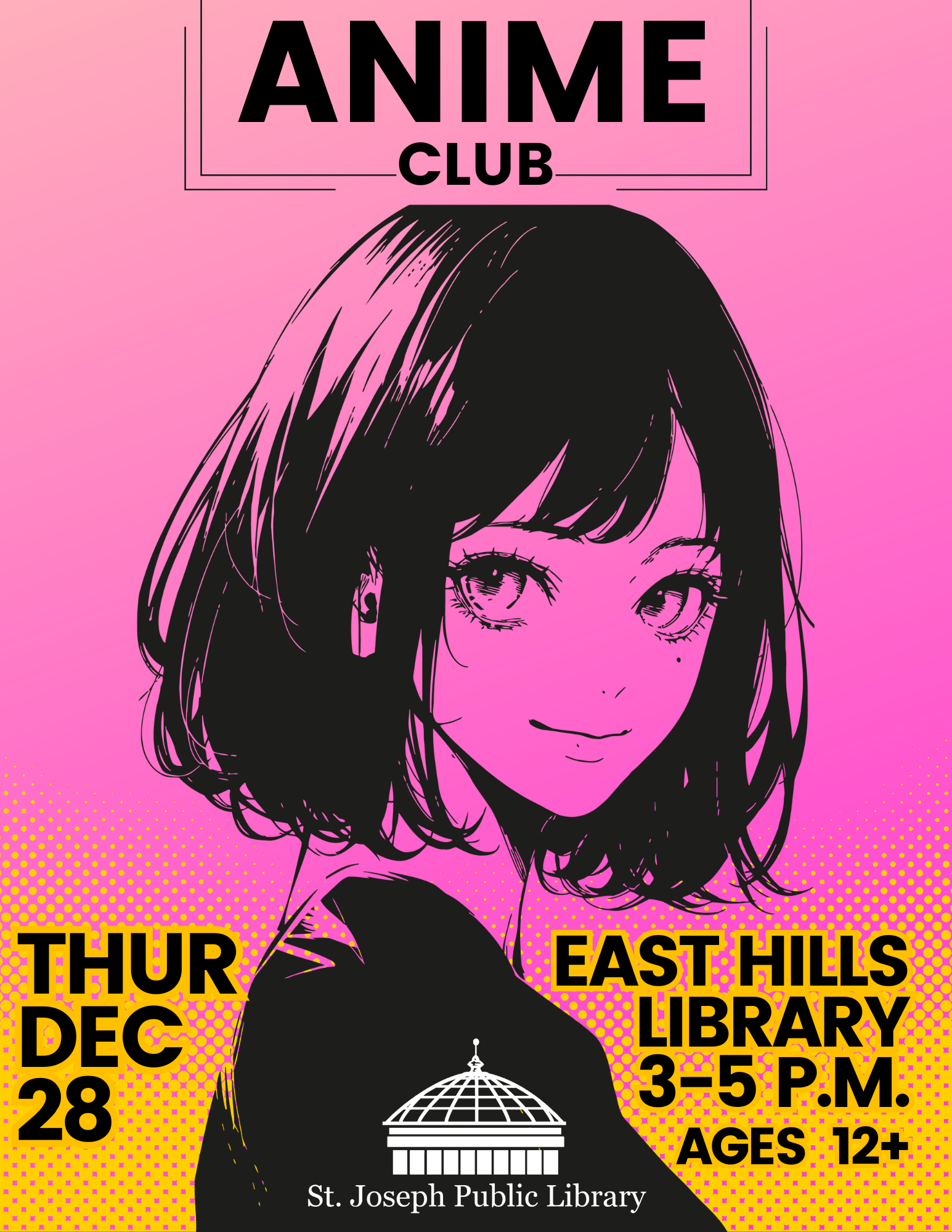 Anime Club, ages 12+, East Hills Library Dec. 28, 3-5 p.m.