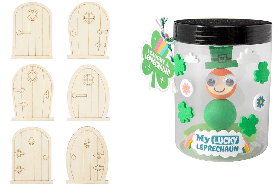 fairy door and leprechaun in a jar