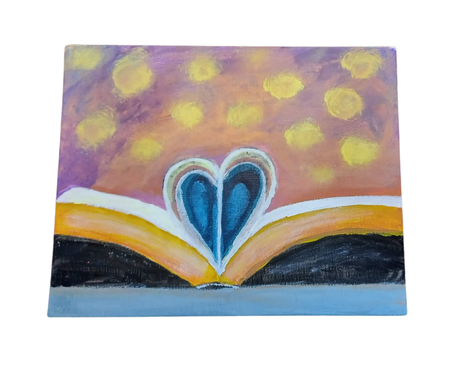 a painting of a book heart