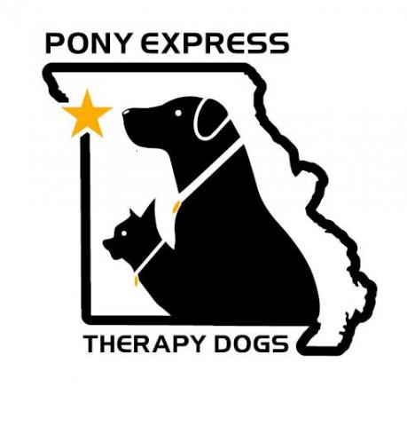 Pony Express Therapy  Dogs logo (two dogs within an outline of Missouri)
