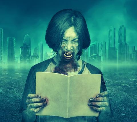 Zombie reading a book