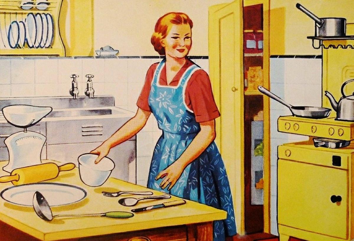 Retro housewife in kitchen