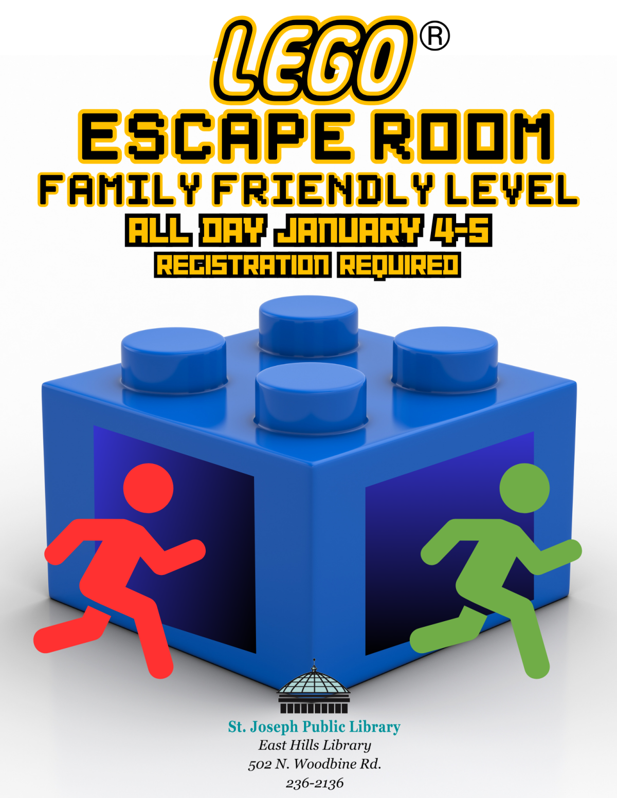 Lego Escape Room Jan. 4-5, registration required, East Hills Library