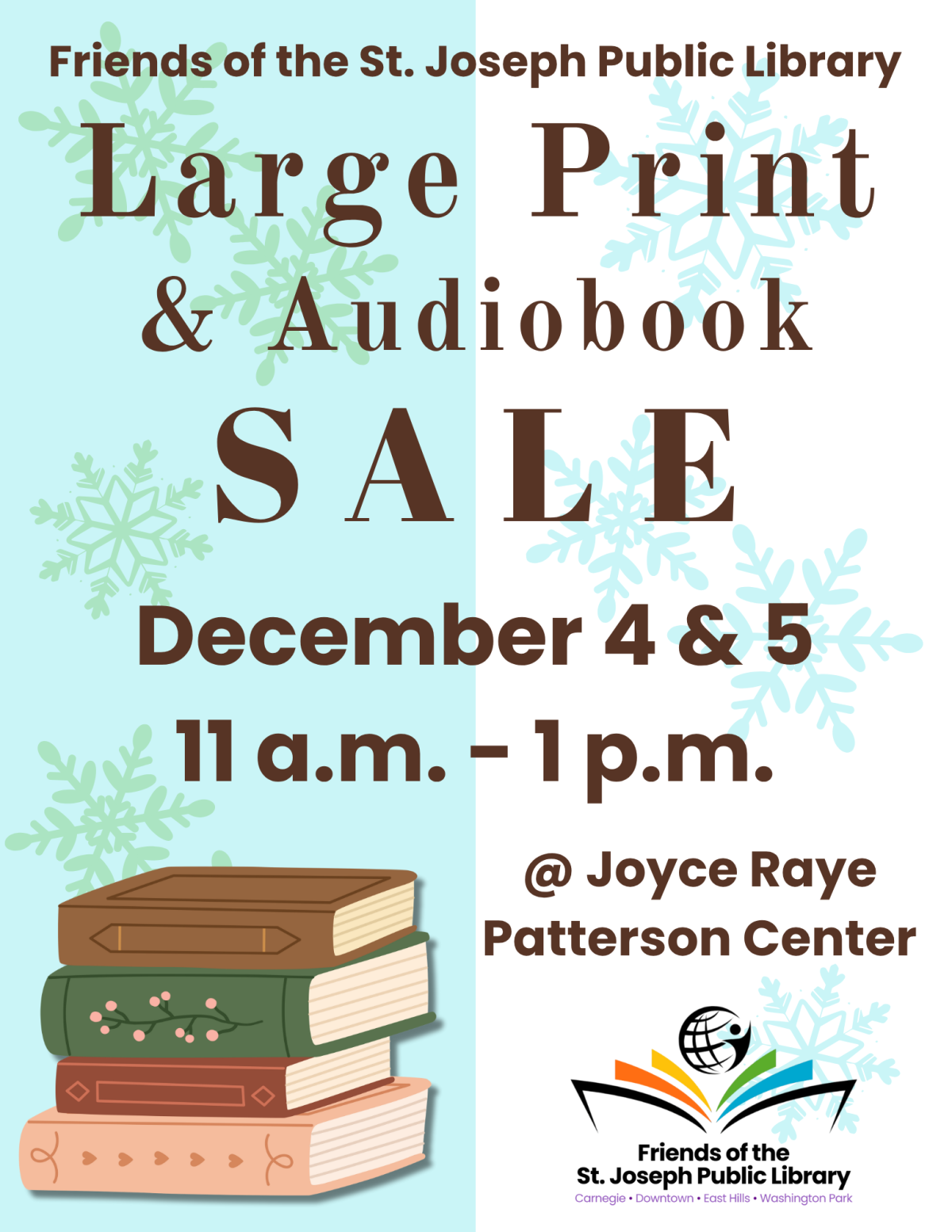 Large Print and Audiobook Sale at Joyce Raye Patterson Center on December 4 and 5. 